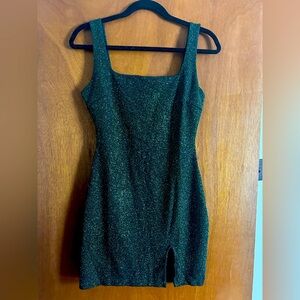 NWT Cassie Fukuro Square Neck Glitter Hunter Green Dress